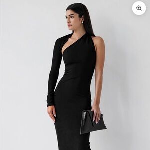 Marcella Manhattan NYC One-Shoulder Ponte Knit Gown. Black. Size XS